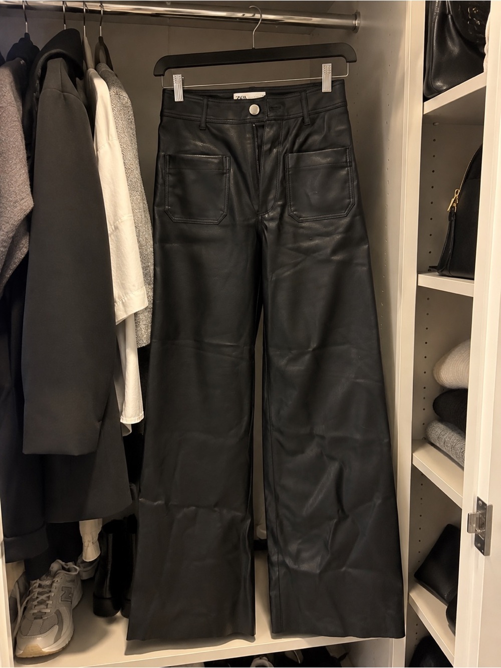 Zara Black Faux-Leather Wide-Leg Pants